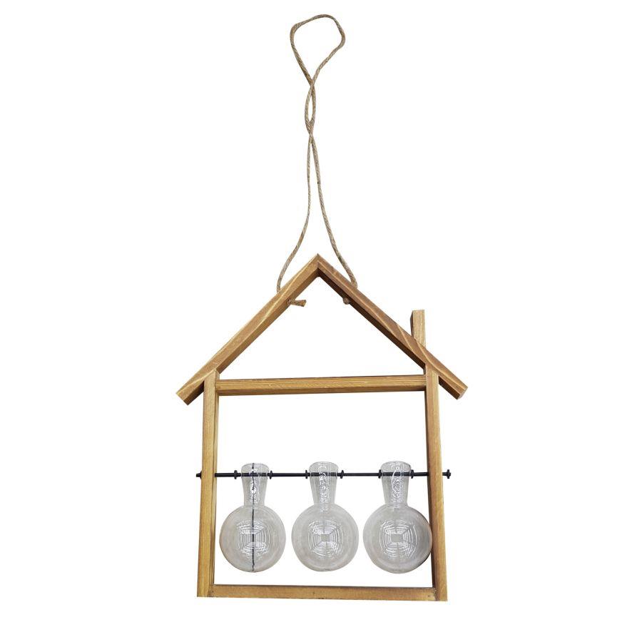 Portafiori in legno con vetro 3 posti 30x6,5x30 cm