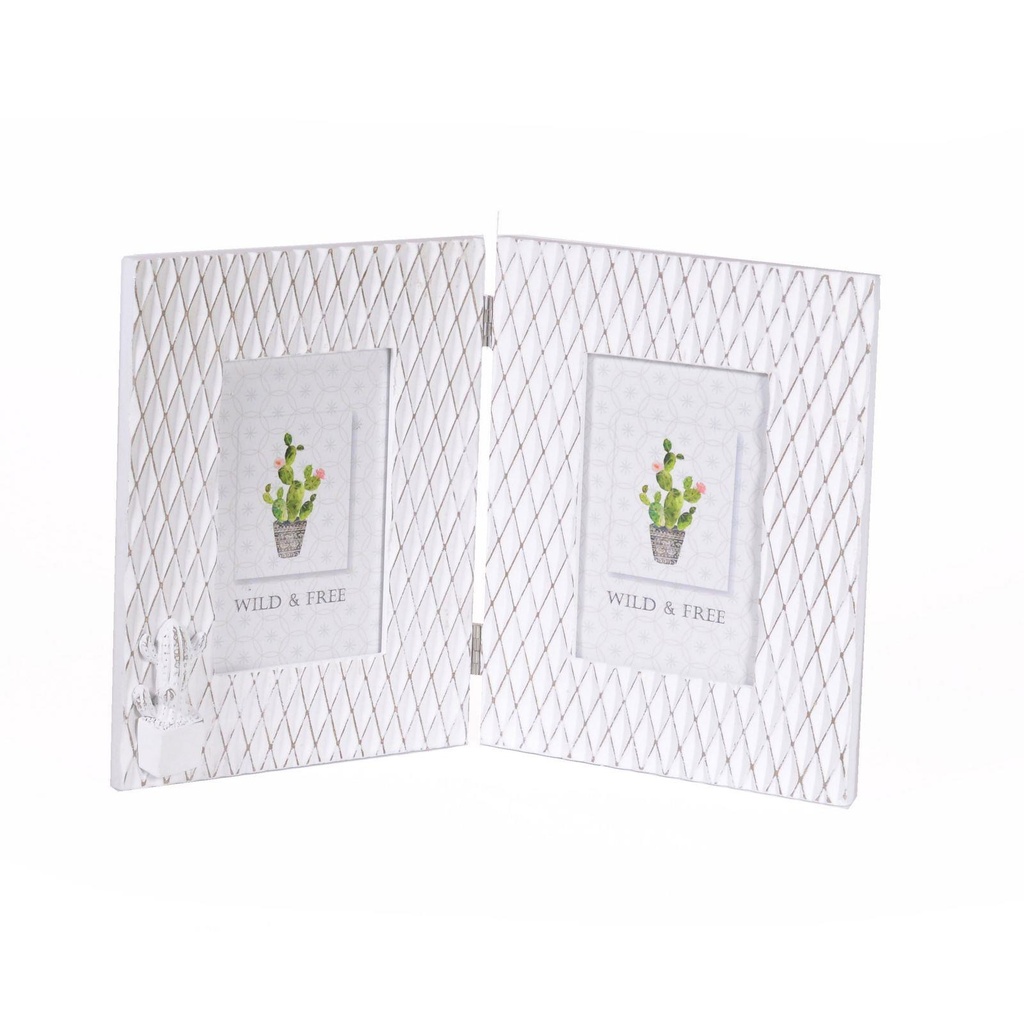 Portafoto da tavolo cactus legno bianco multiplo 2p cm38x24x1