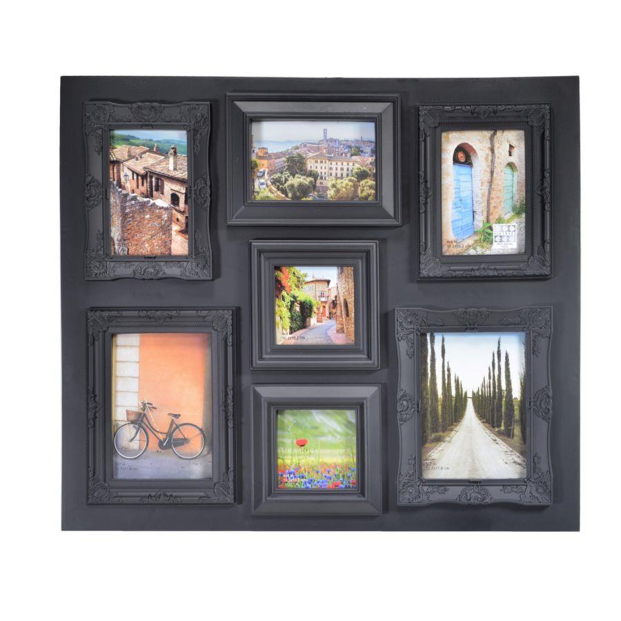 Portafoto Multiplo da Parete Nero 7 Pannelli 51,5x50x2 cm