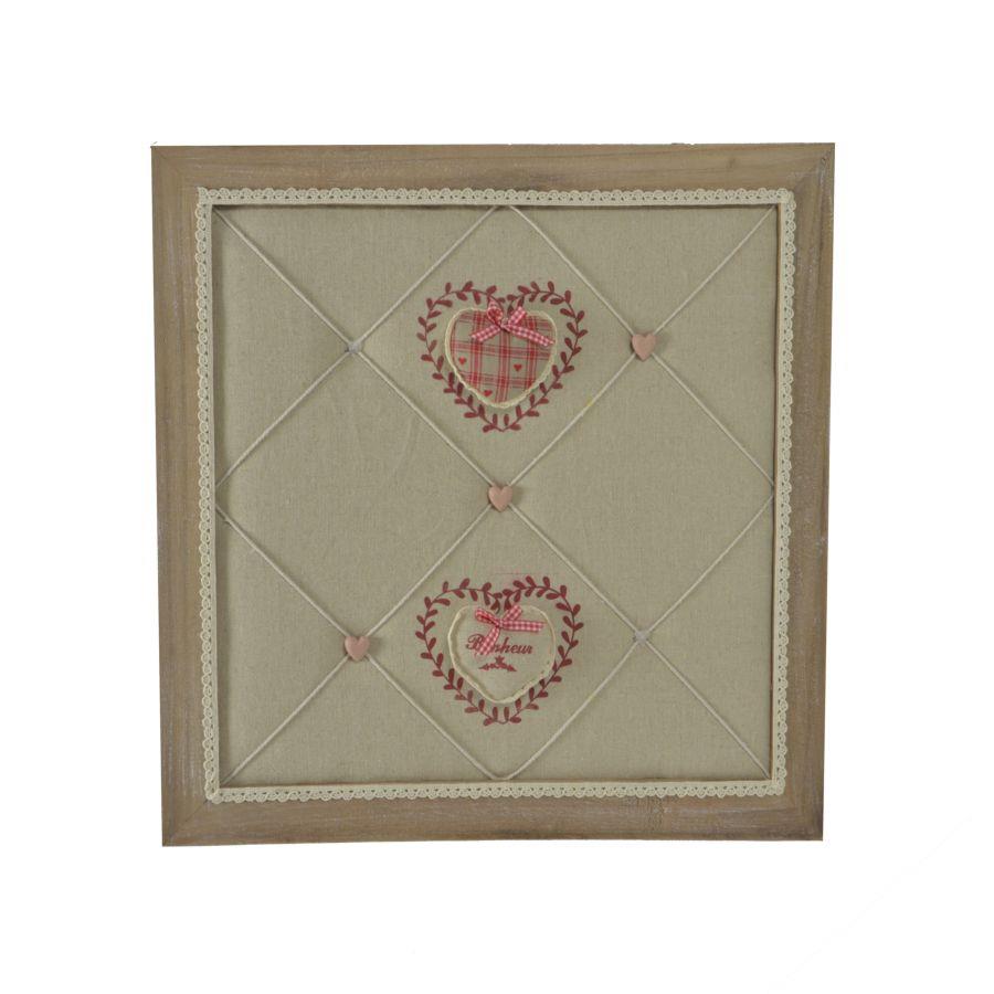 Portamemo in legno con stoffa rouge quadro 47x47x7 cm