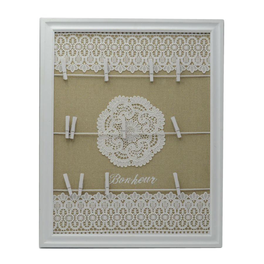 Portamemo rettangolare in legno con pizzo - 40x1,5x50 cm