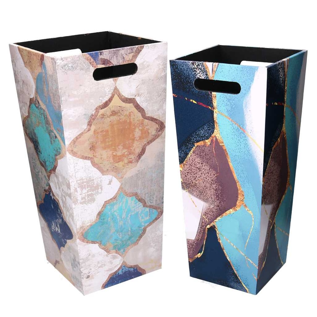 Portaombrelli in ecopelle blu marocco rettangolare cm25x25h53