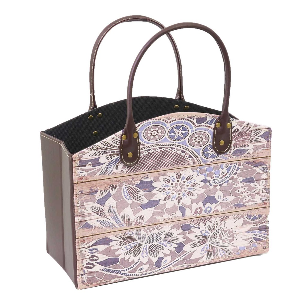 Portariviste rettangolare in ecopelle grigia con fiori cm33,5x15,5h25,5