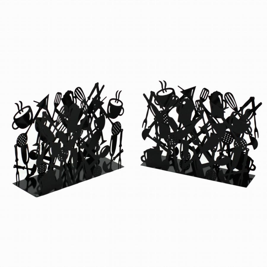 Portariviste in metallo posate 1-2 nero 35x12x26 cm