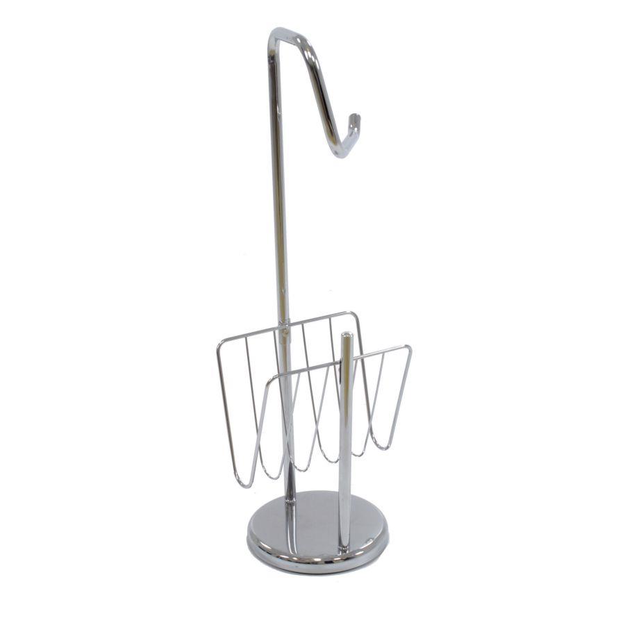 Portarotolo a stelo cromato con portariviste, dimensioni 19cm x 24cm, altezza 67cm