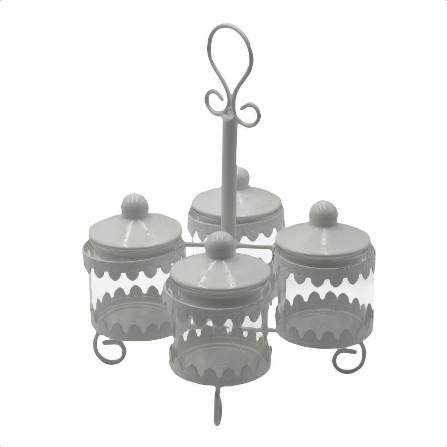 Portasalse Metallo Bianco Lucido 4 Posti 19x19x23,5 cm