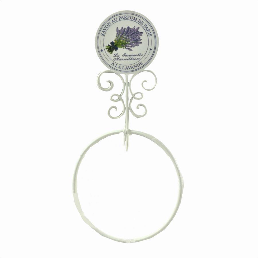 Portasciugamani a Muro Metallo Lavanda Bianco Anello 19,5x6h38