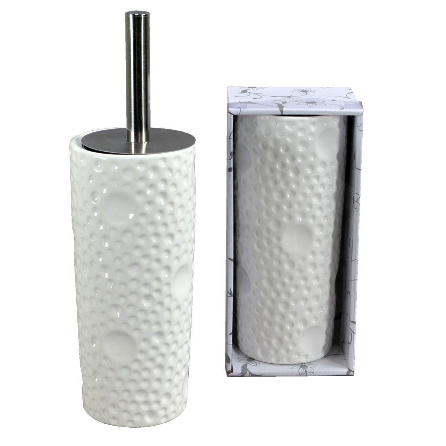 Portascopino ceramica bianco bolle tondo 10x24/34 cm