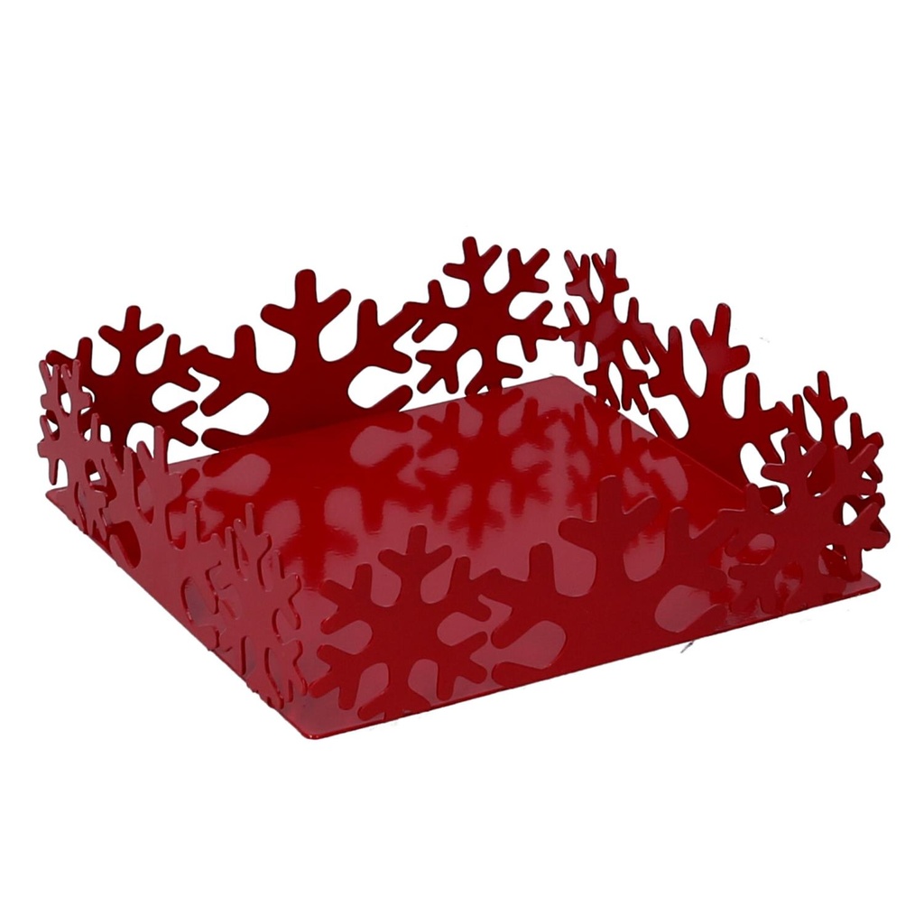 Portatovaglioli metallo fiocco neve rosso quadrato 16,5x16,5h5 cm