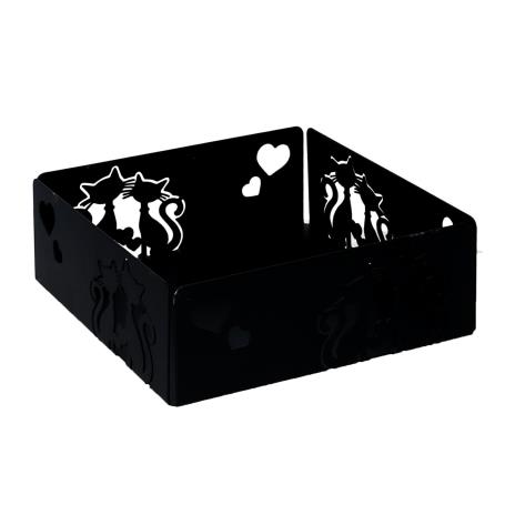 Portatovaglioli quadrato in metallo con gatti neri - 16,5x16,5x6 cm