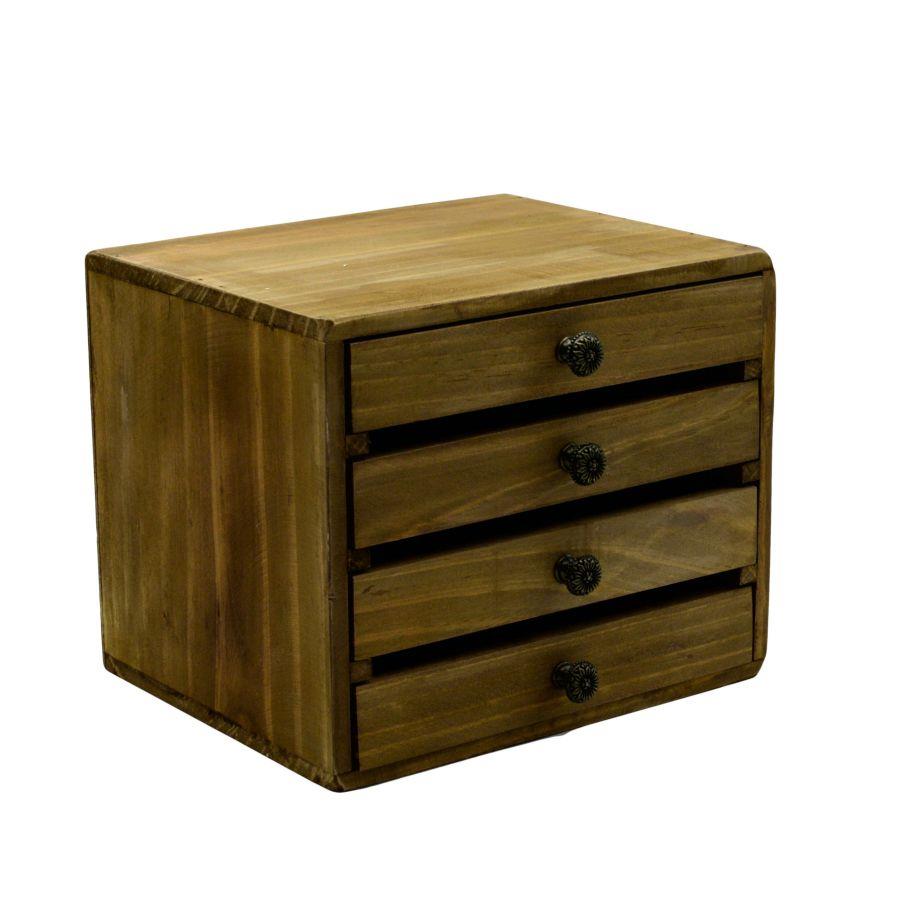 Portatutto in legno rettangolare con 4 cassetti 21,5x18h18 cm