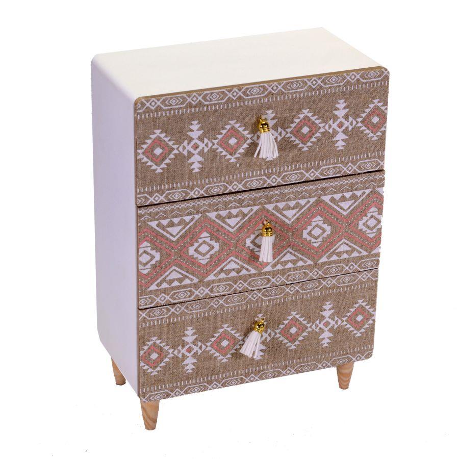 Portatutto in legno tessuto Morfeo con 3 cassetti 24x13x34 cm