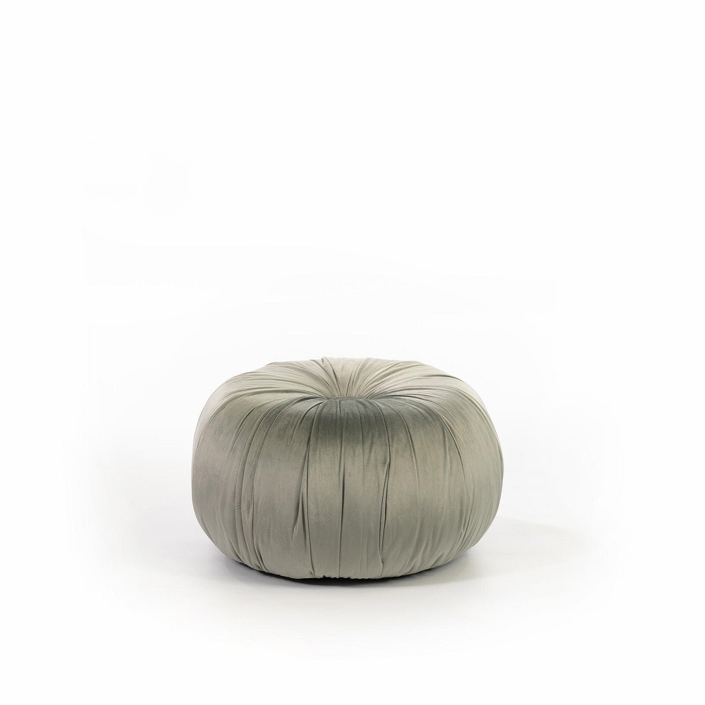 Pouf di design in velluto e metallo grigio, 36x36x30