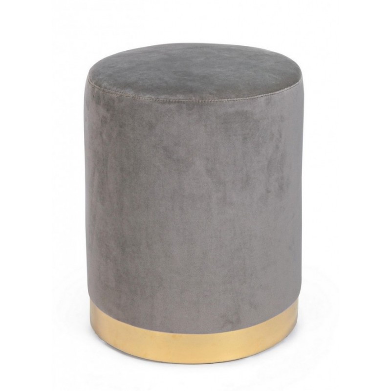 Pouf grigio effetto velluto con fascia oro 35x40 cm
