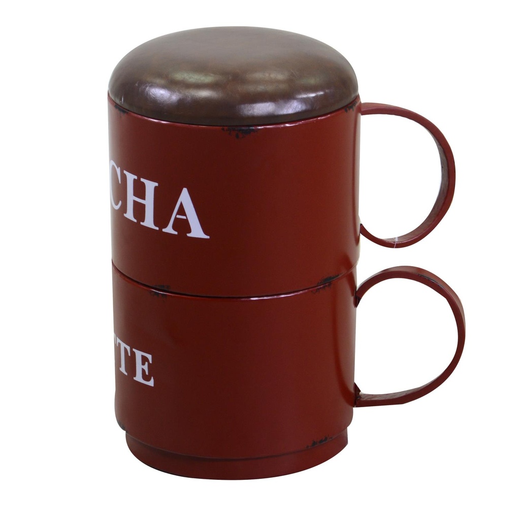 Pouff metallo tazzine rosso tondo 44x30x50 cm