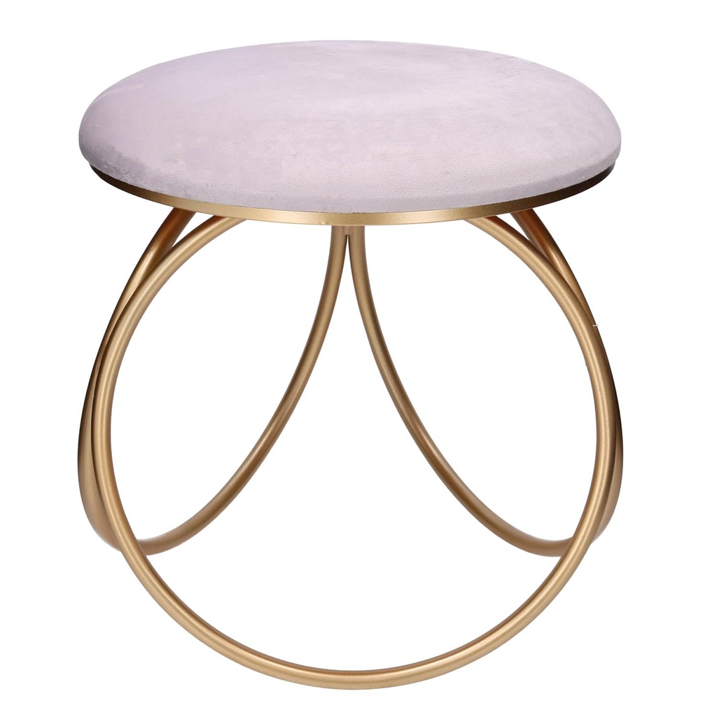 Puff in metallo e velluto grigio tondo 44x42h43 cm