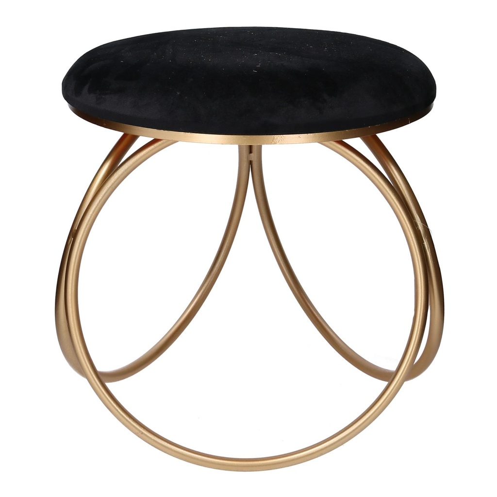 Puff in metallo e velluto nero tondo 44x42x43 cm