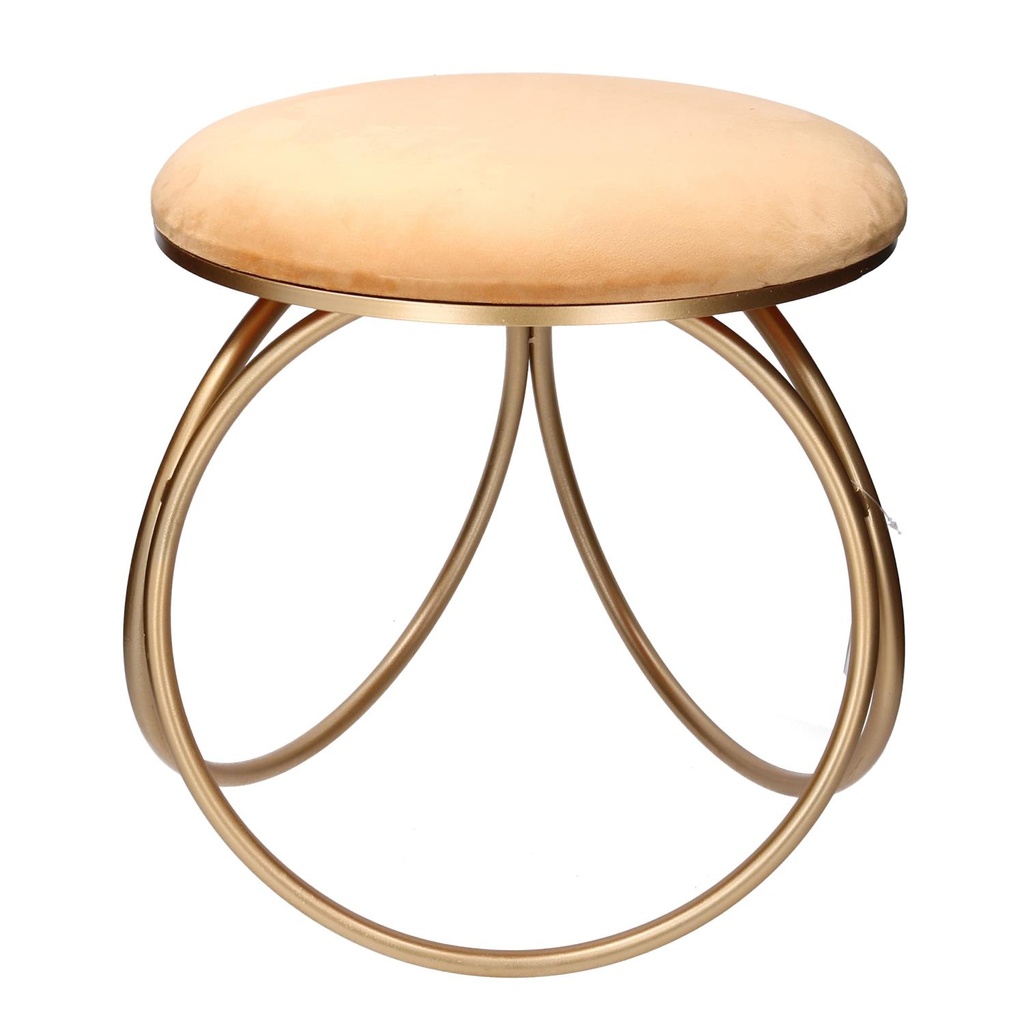 Puff in metallo e velluto ocra tondo cm44x42h43