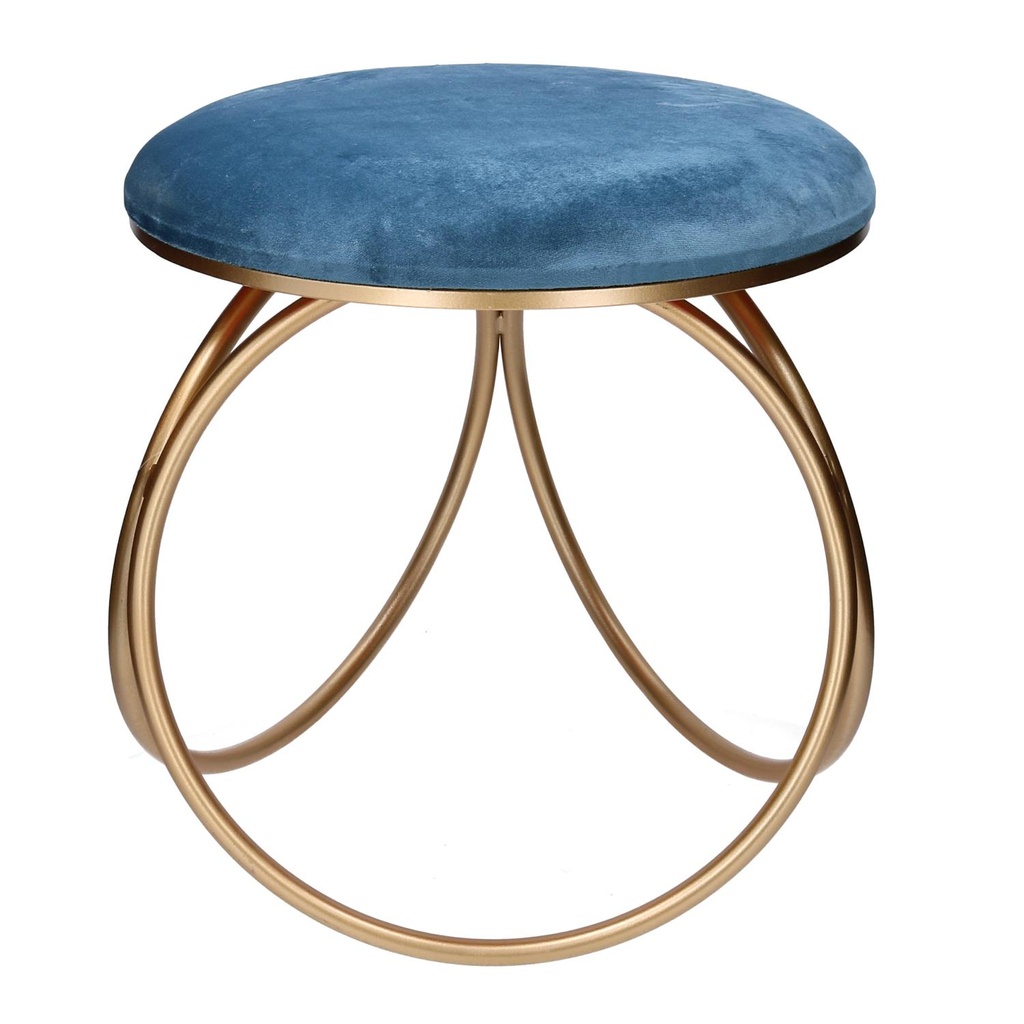 Puff in metallo velluto ottanio tondo 44x42h43 cm