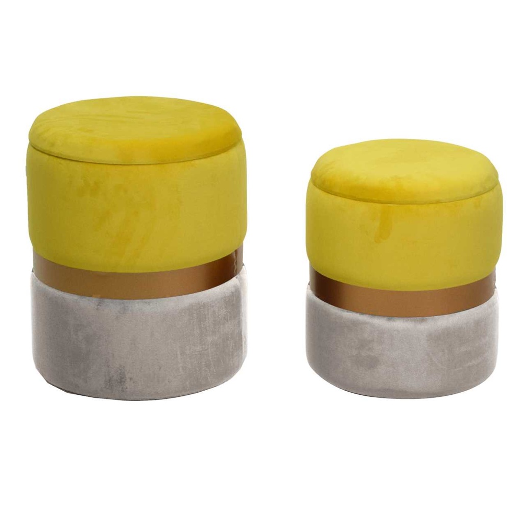 Puff velluto giallo-grigio chiaro ø39h49