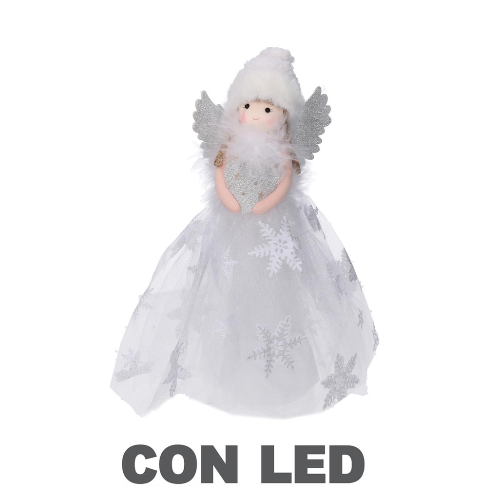 Lampada a LED in tessuto argento con forma di bambolina - 6x14x30 cm