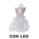 Lampada a LED in tessuto argento con forma di bambolina - 6x14x30 cm