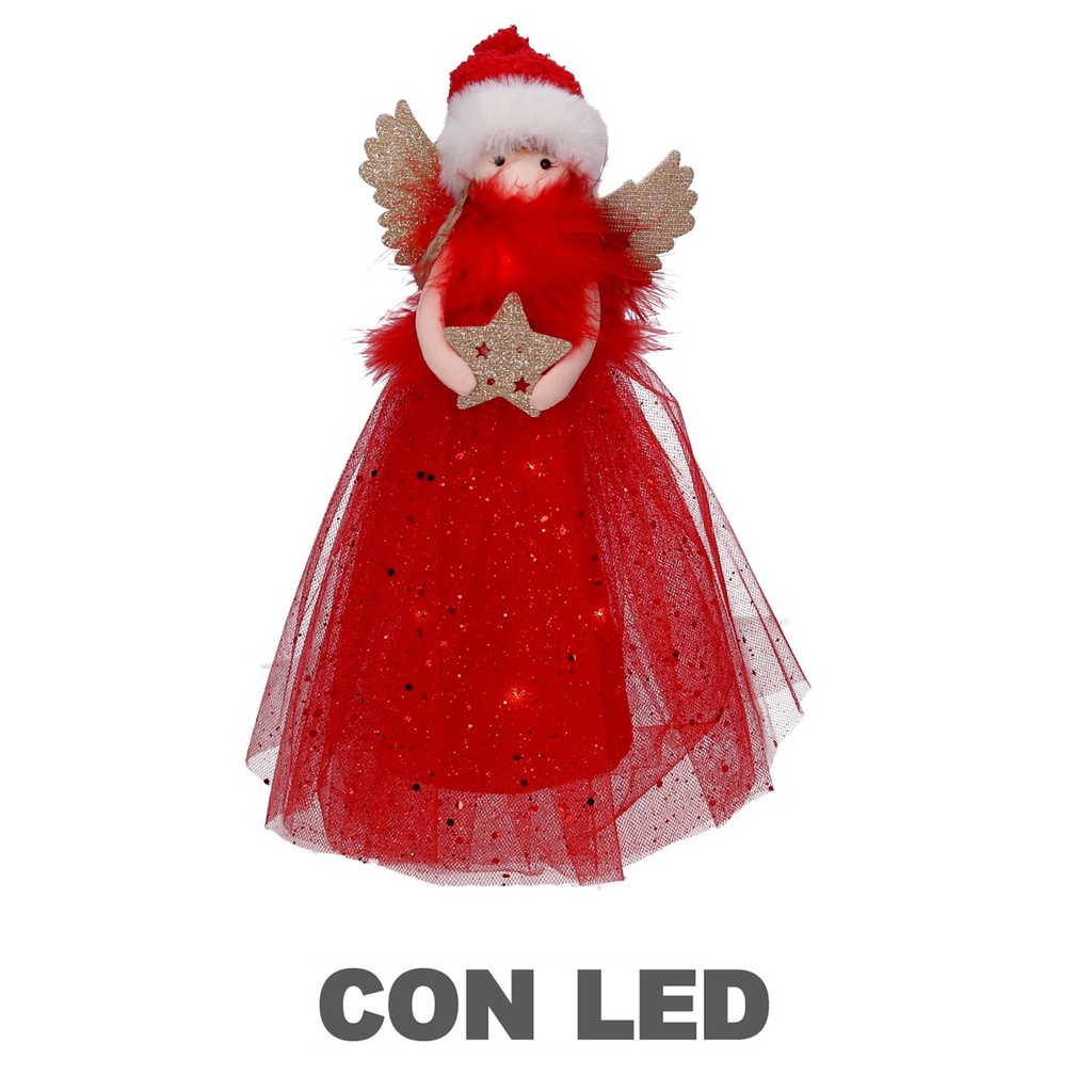 Puntale LED Tessuto Bambolina Rosso 6x14x30 cm