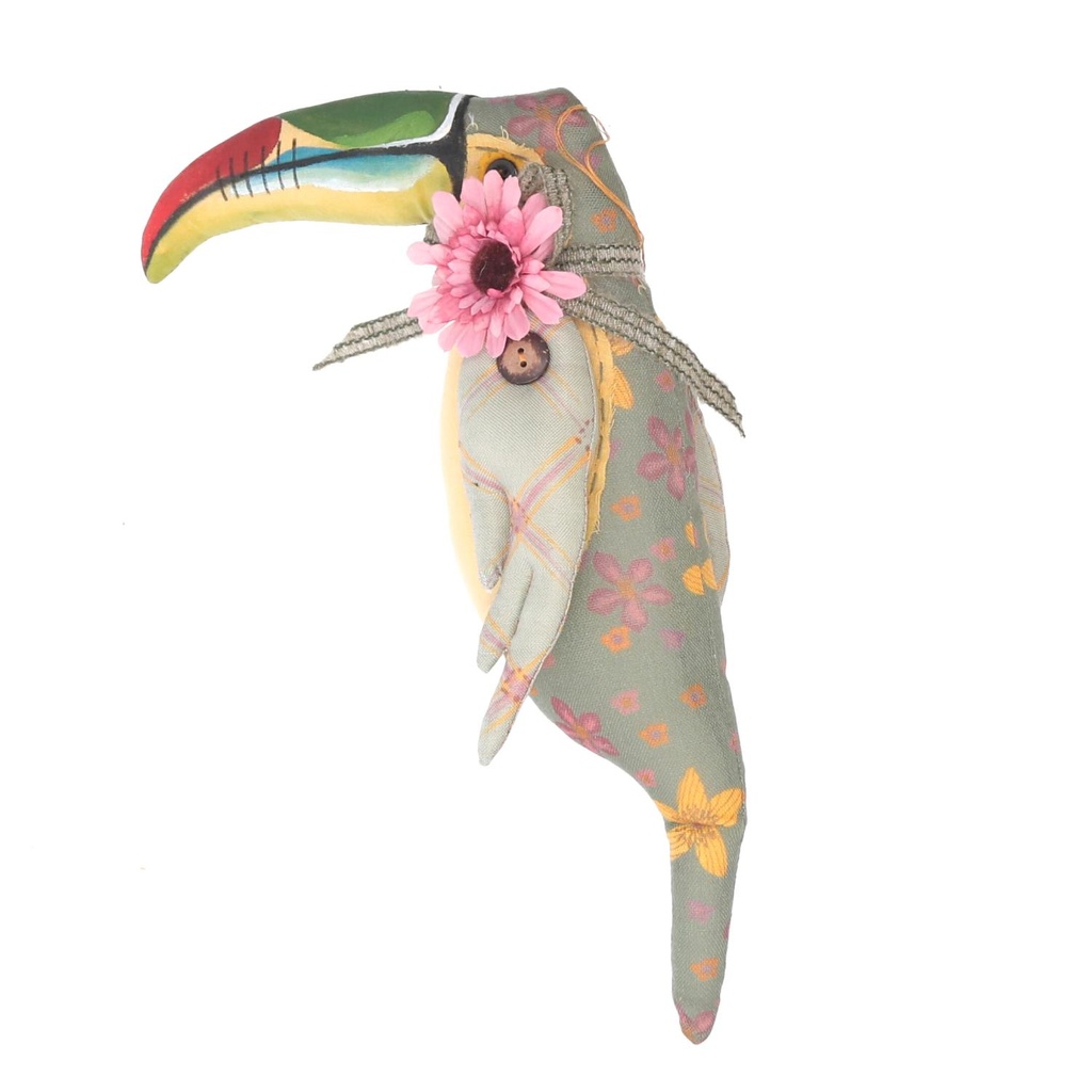 Pupazzo tessuto tucano con fiore 20x35x9 cm