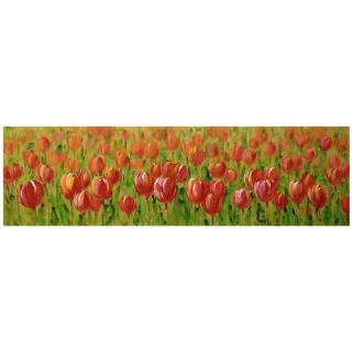Quadro dipinto fiori rosso rettangolare 50x150x3 cm