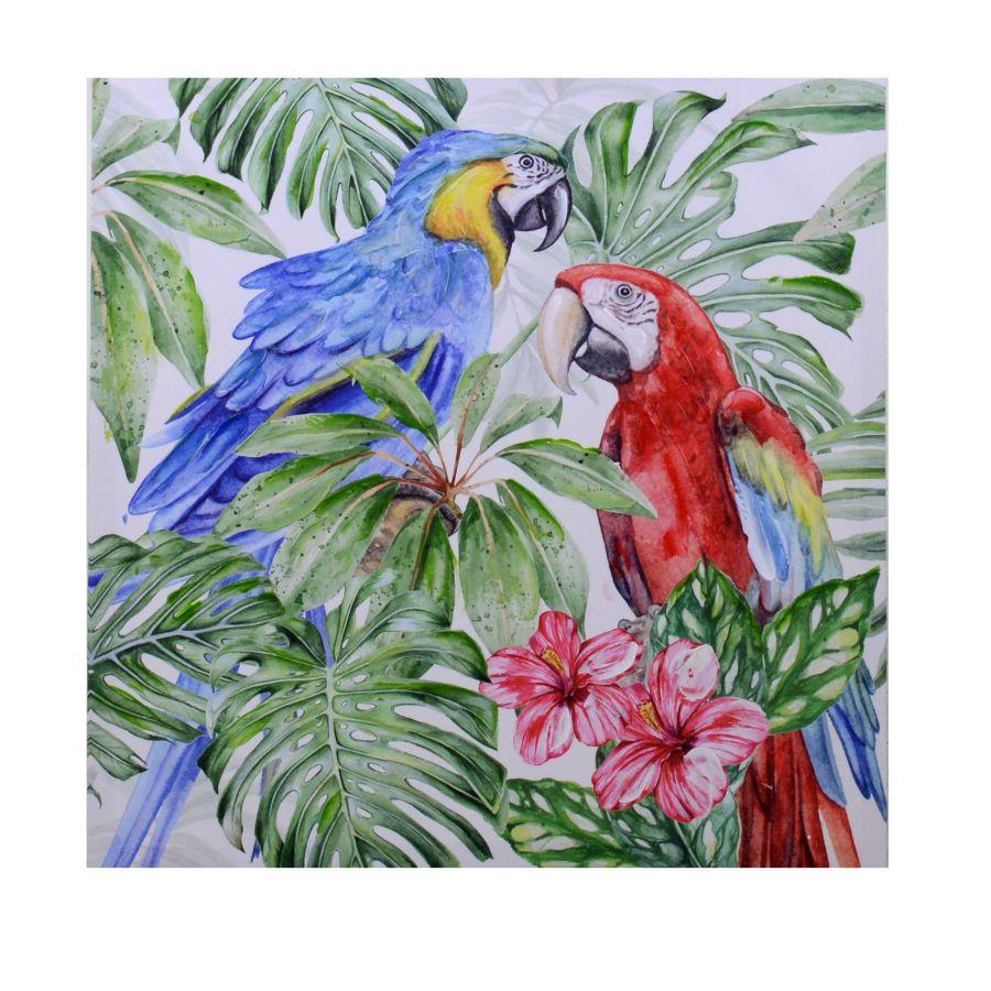 Quadro dipinto pappagalli 50x50x2,5 cm