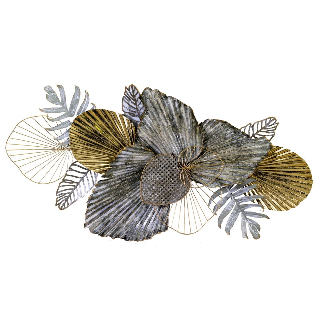 Quadro in metallo con foglie verdi - 134x69,9x9,5 cm