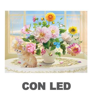Quadro LED Vaso di Fiori Bianco Rettangolare 40x30x1,8 cm