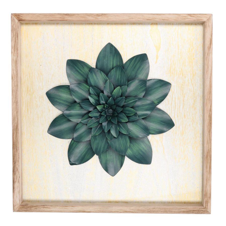 Quadro Legno Metallo Blu Fiore 35x35x3 cm