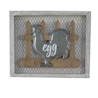 Quadro in legno e metallo con gallina, misure 46x38x3 cm