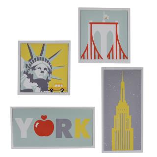 Quadro Stampa New York Bianco Set 4 Pezzi 30x60x2,5cm + 30x30x2,5cm