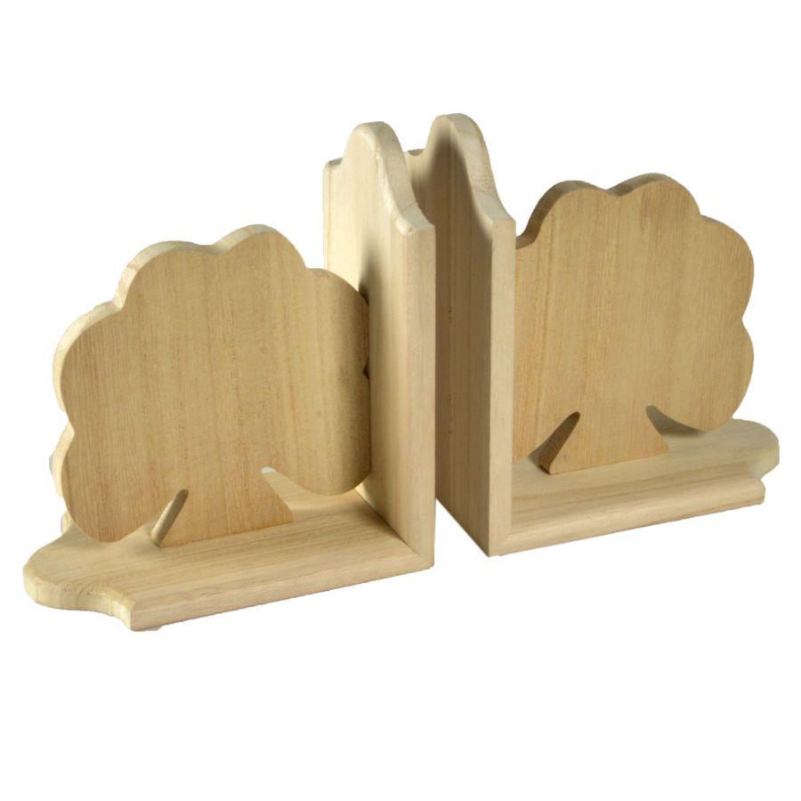 Reggilibri coppia in legno con albero 19x17x19 cm