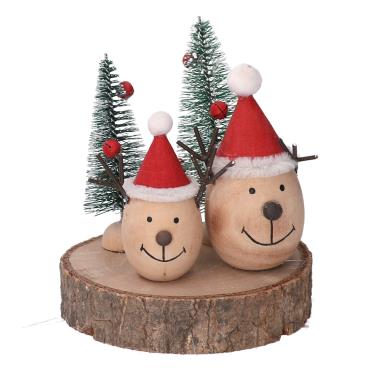 Renna in Legno su Tronco Naturale 14x11,5x10,5 cm