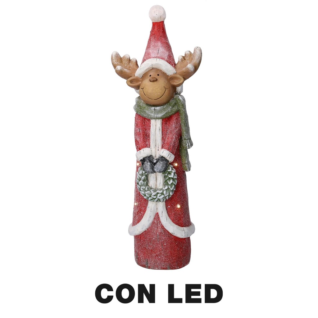 Renna in resina con luce a LED rossa, dimensioni cm22,5x16h65,5
