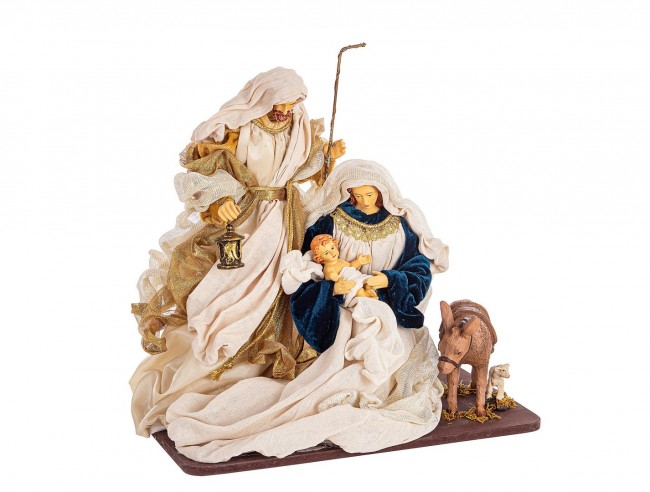 Sacra Famiglia Eden Blu-Oro C-Asino H38