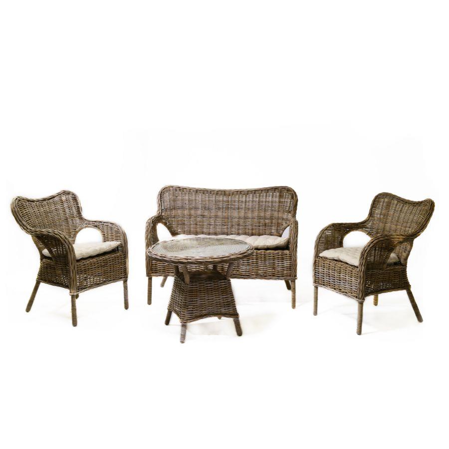 Salotto da giardino grigio 4 pezzi - Poltrone 67x72x89cm, Divano 120x72x89cm, Tavolino 75x58cm