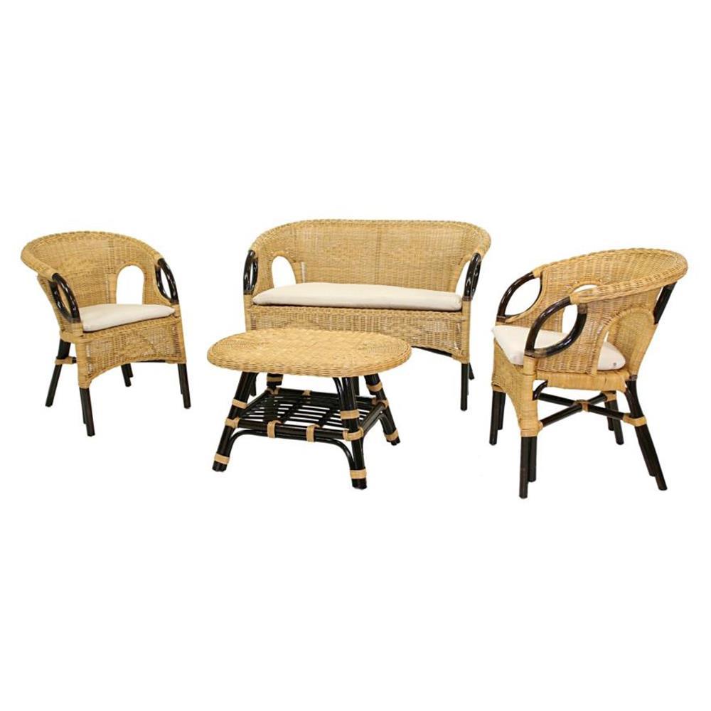 Salotto in rattan Lucrezia 4 pezzi colore noce naturale