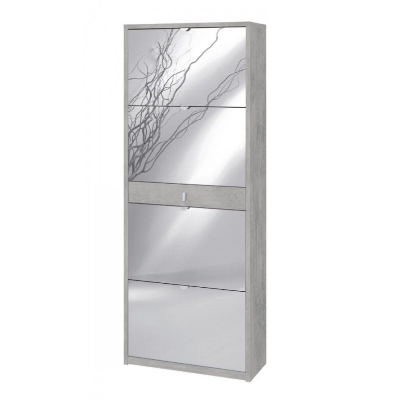 Scarpiera con quattro ante a specchio e un cassetto Beton Cemento 63x29x h164 cm