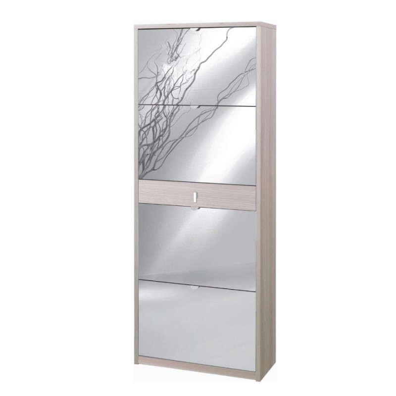 Scarpiera a specchio con ante e cassetto Olmo Chiaro 63x29x164 cm