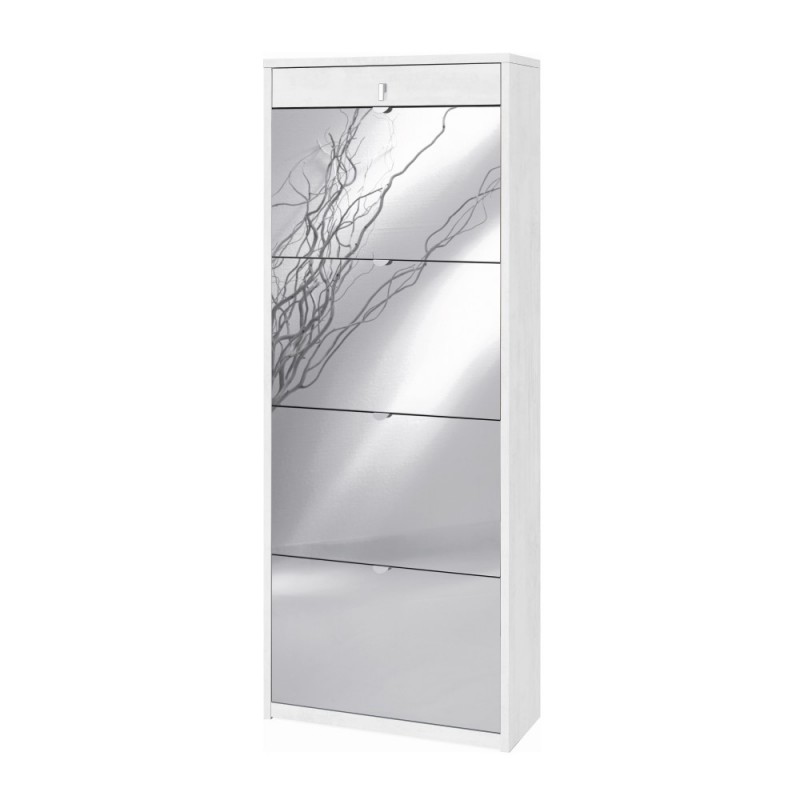 Scarpiera con quattro ante a specchio e un cassetto superiore Bianco Ossido 63x29x h164 cm