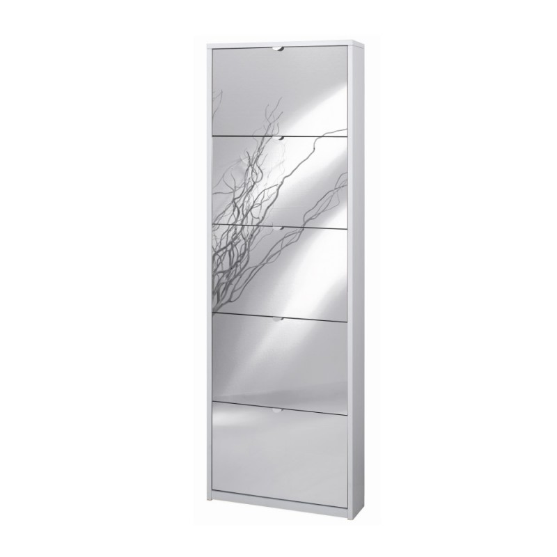 Scarpiera Slim con 5 Ante a Specchio Bianco Cenere 63x18x190 cm