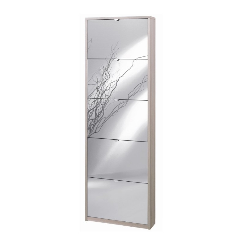 Scarpiera Slim Cinque Ante a Specchio Olmo Chiaro 63x18x h190 cm