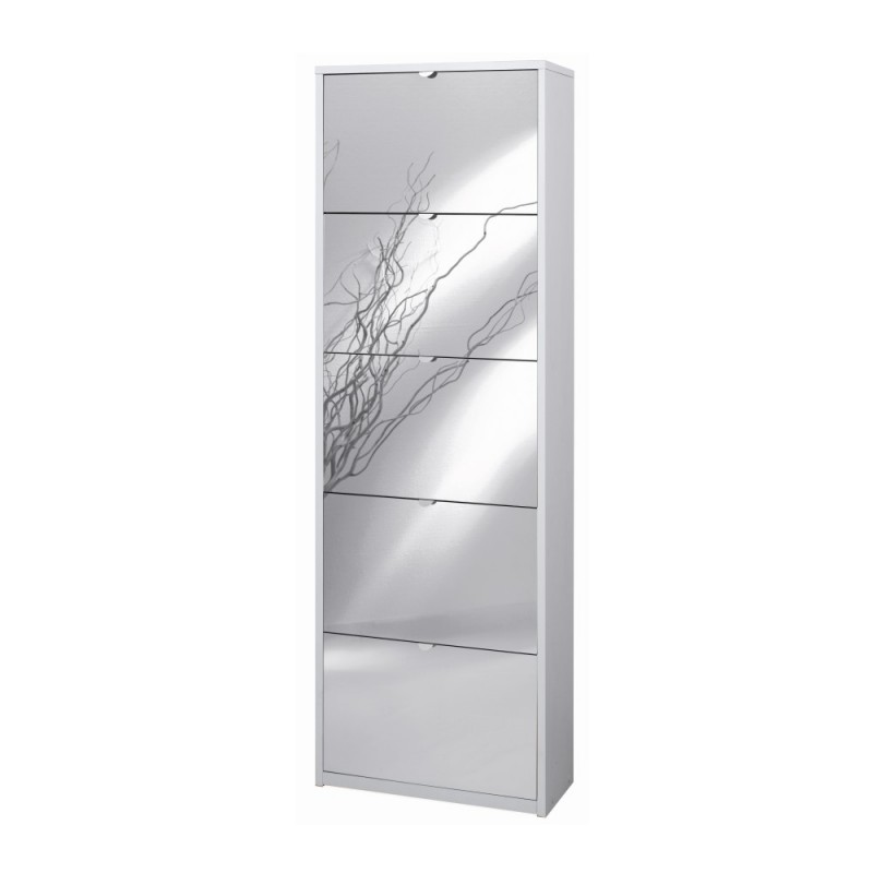 Scarpiera slim salvaspazio con cinque ante a specchio Bianco Cenere 63x29x h190 cm