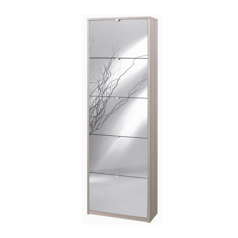 Scarpiera Slim Salvaspazio Cinque Ante a Specchio Olmo Chiaro 63x29x h190 cm
