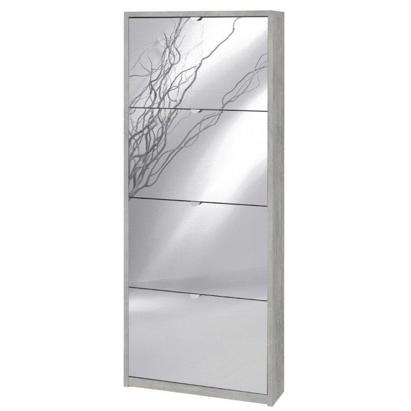 Scarpiera sottile salvaspazio con quattro ante a specchio Beton Cemento 63x18x h154 cm