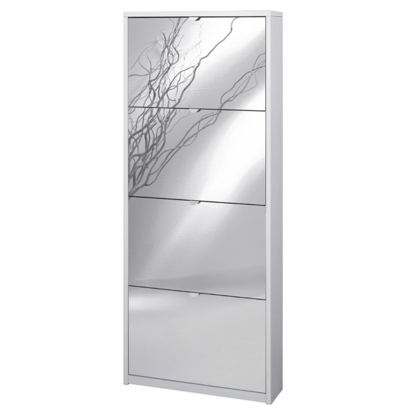 Scarpiera slim salvaspazio con quattro ante a specchio Bianco Cenere 63x18x h154 cm